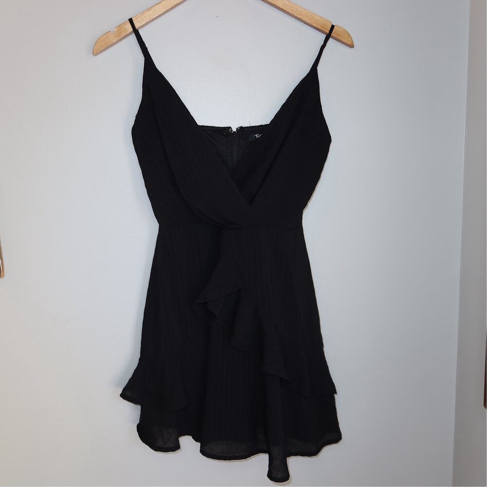 Trixxi Black Ruffle Wrap Mini Dress Spaghetti Strap Size S